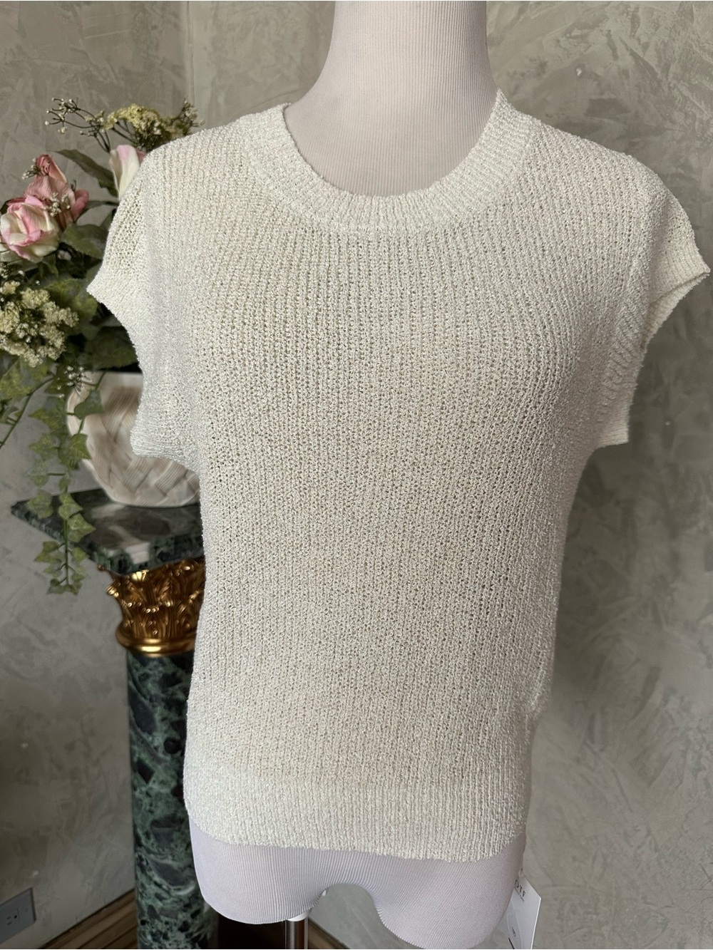 Women's Short-Sleeve Crew Neck Knit Top - Cream